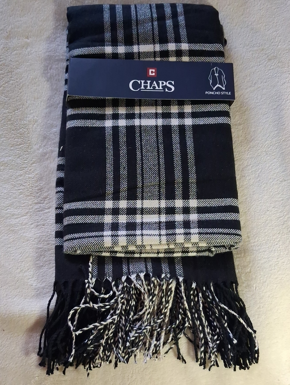 Chaps Black & White Plaid Poncho NWT!!